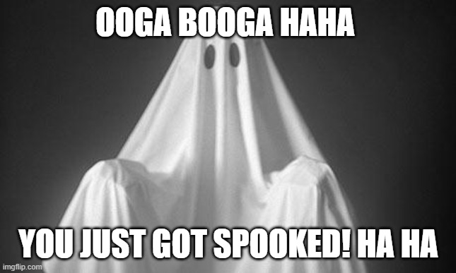 ooga booga*from Spooky Month* | OOGA BOOGA HAHA; YOU JUST GOT SPOOKED! HA HA | image tagged in ghost | made w/ Imgflip meme maker