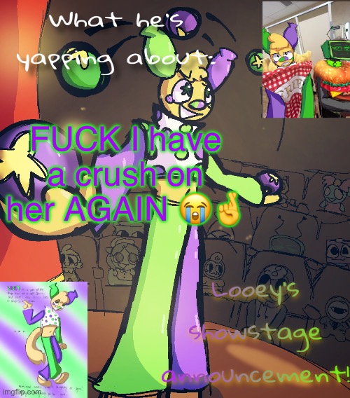 I really hope she likes me back lowk | FUCK I have a crush on her AGAIN 😭🤞 | image tagged in looey announcement,wawa | made w/ Imgflip meme maker