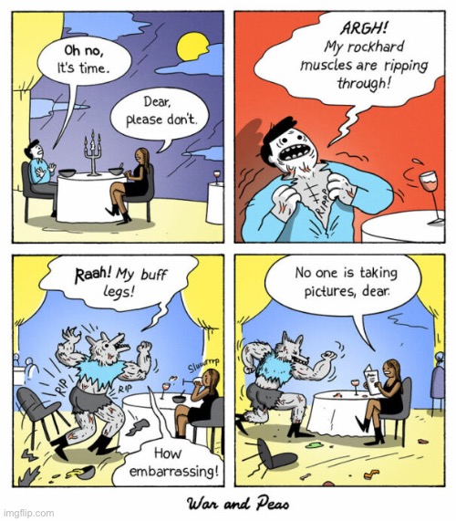 War and Peas | image tagged in comics,war and peas,werewolf,posing,flexing | made w/ Imgflip meme maker
