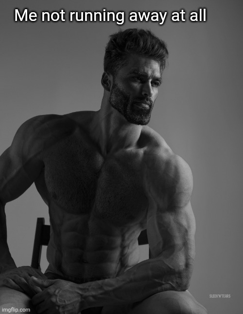 Giga Chad | Me not running away at all | image tagged in giga chad | made w/ Imgflip meme maker