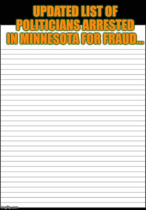 Updated list of politicians arrested in Minnesota for fraud… | UPDATED LIST OF POLITICIANS ARRESTED IN MINNESOTA FOR FRAUD… | image tagged in minnesota,accountability,tim walz,fraud,scandal,stealing | made w/ Imgflip meme maker