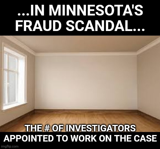 The # of investigators appointed to work on Minnesota's fraud case | ...IN MINNESOTA'S FRAUD SCANDAL... THE # OF INVESTIGATORS APPOINTED TO WORK ON THE CASE | image tagged in minnesota,accountability,tim walz,fraud,scandal | made w/ Imgflip meme maker
