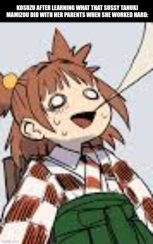 KOSUZU AFTER LEARNING WHAT THAT SUSSY TANUKI MAMIZOU DID WITH HER PARENTS WHEN SHE WORKED HARD: | image tagged in memes,touhou,shock | made w/ Imgflip meme maker