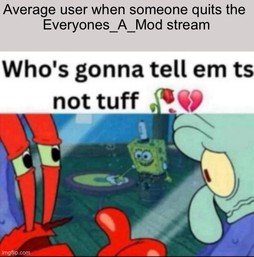 It ain’t tuff | Average user when someone quits the 
Everyones_A_Mod stream: | image tagged in ts not tuff,relatable | made w/ Imgflip meme maker