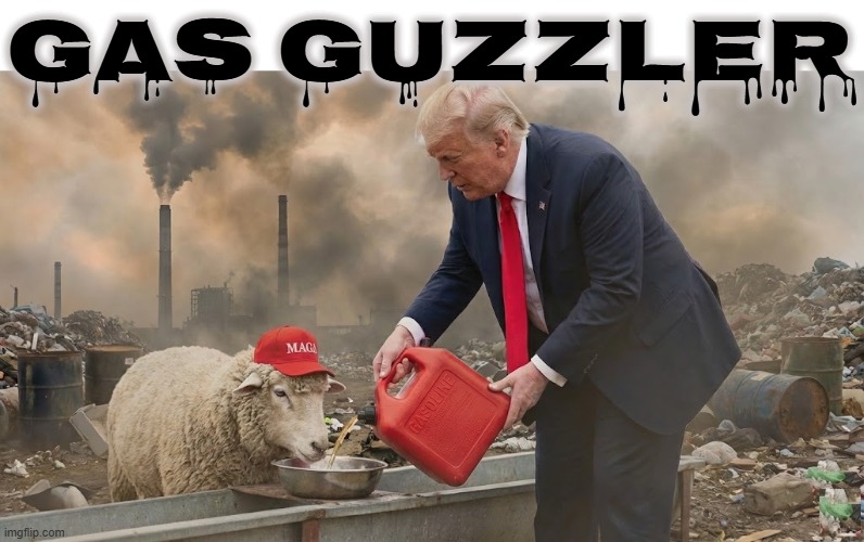 GAS GUZZLER | GAS GUZZLER | image tagged in gas guzzler,trump,maga,pollution,gas,pouring gas on fire | made w/ Imgflip meme maker