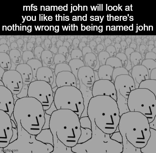 Npc crowd | mfs named john will look at you like this and say there's nothing wrong with being named john | image tagged in npc crowd | made w/ Imgflip meme maker