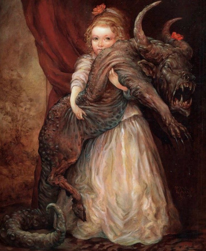 Girl with demon dog Blank Meme Template