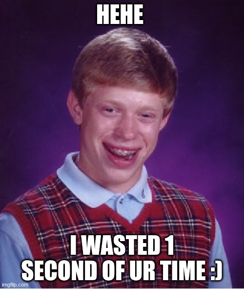 yall the best meme ever look | HEHE; I WASTED 1 SECOND OF UR TIME :) | image tagged in memes,bad luck brian | made w/ Imgflip meme maker