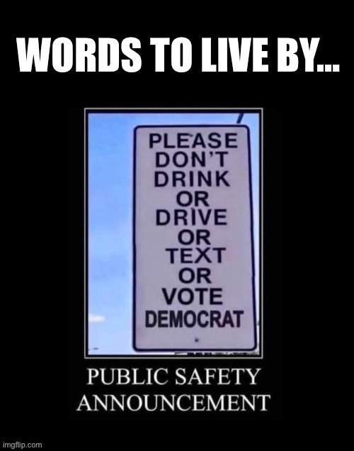 Especially the last part… | WORDS TO LIVE BY… | image tagged in political meme,sign,words to live by,dont vote democrat | made w/ Imgflip meme maker