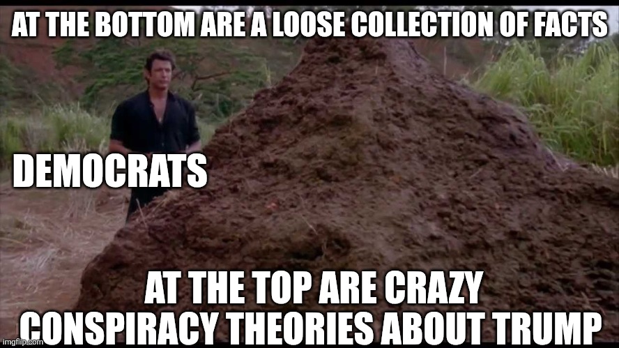 That is one big pile of shit | AT THE BOTTOM ARE A LOOSE COLLECTION OF FACTS; DEMOCRATS; AT THE TOP ARE CRAZY CONSPIRACY THEORIES ABOUT TRUMP | image tagged in that is one big pile of shit | made w/ Imgflip meme maker