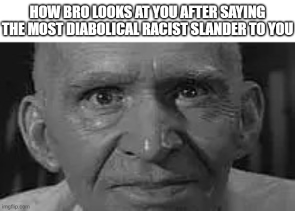 E | HOW BRO LOOKS AT YOU AFTER SAYING THE MOST DIABOLICAL RACIST SLANDER TO YOU | image tagged in 12 angry men,racist,racism,old,lol so funny,memes | made w/ Imgflip meme maker