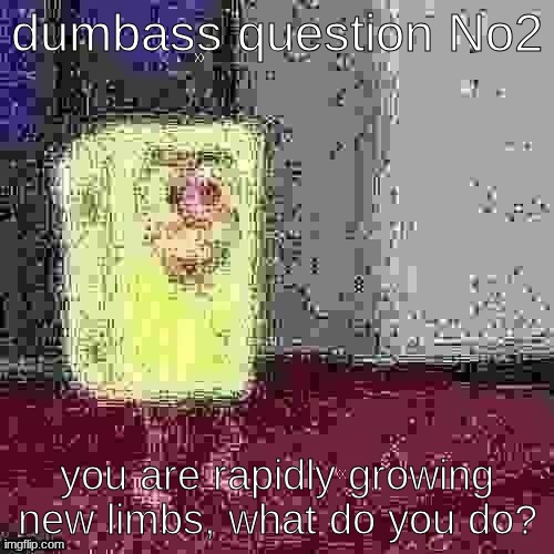 poopfartdick | dumbass question No2; you are rapidly growing new limbs, what do you do? | image tagged in spagbob | made w/ Imgflip meme maker