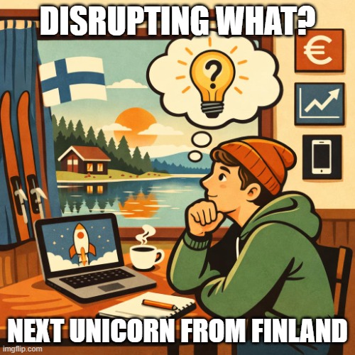 Startup founder from Finland | DISRUPTING WHAT? NEXT UNICORN FROM FINLAND | image tagged in founder is thinking what would be next disrupting startup idea | made w/ Imgflip meme maker