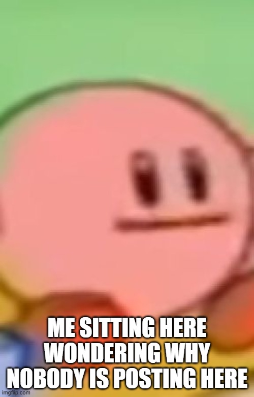 500 yard stare | ME SITTING HERE WONDERING WHY NOBODY IS POSTING HERE | image tagged in kirby 500-yard stare | made w/ Imgflip meme maker