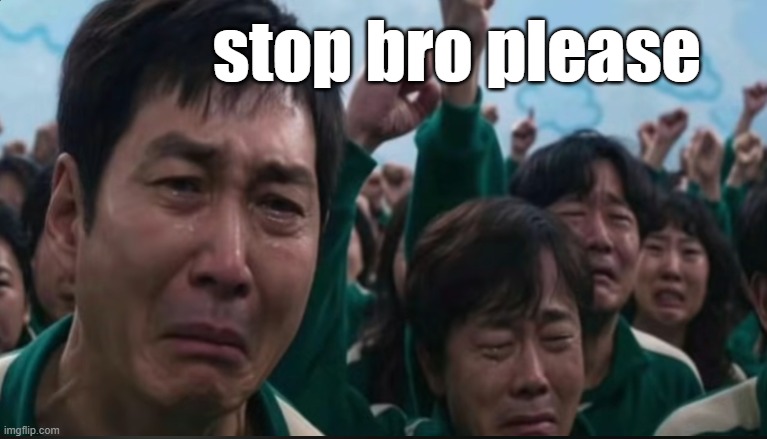 stop bro please | stop bro please | image tagged in squid game | made w/ Imgflip meme maker