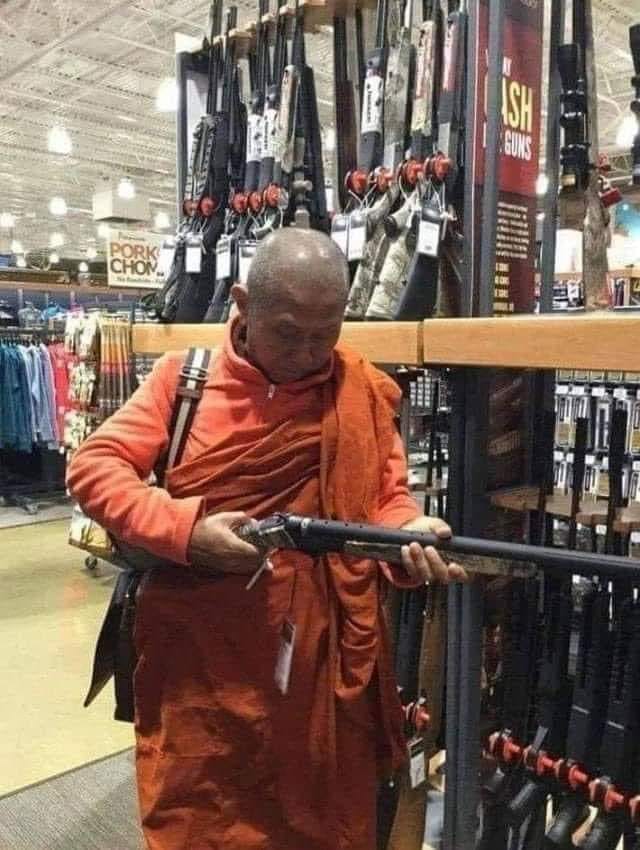 monk with gun Blank Meme Template