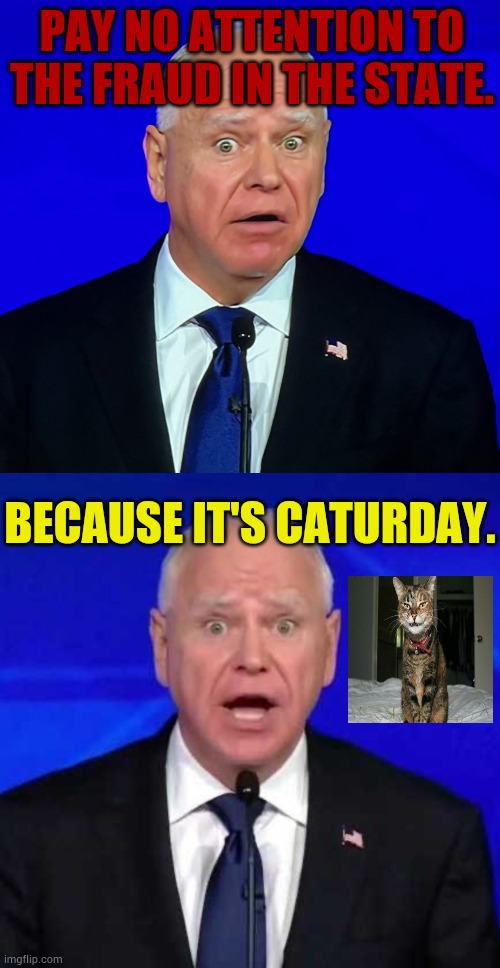 Tim Walz Running For A Third Term | PAY NO ATTENTION TO THE FRAUD IN THE STATE. BECAUSE IT'S CATURDAY. | image tagged in confused tim walz,tim walz,well nevermind,fraud,memes,politics | made w/ Imgflip meme maker