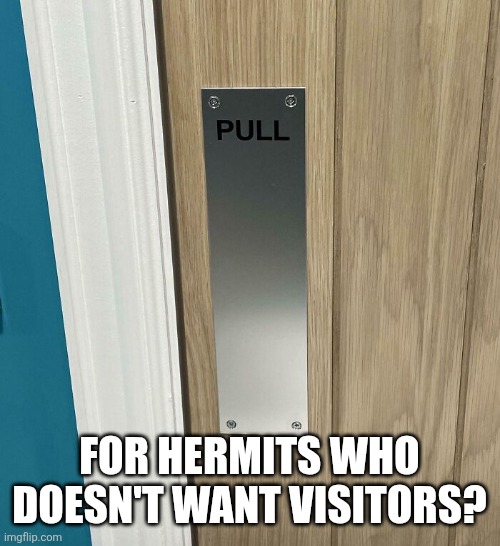 Door fail | FOR HERMITS WHO DOESN'T WANT VISITORS? | image tagged in door fail | made w/ Imgflip meme maker