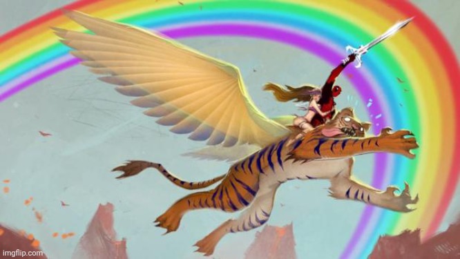 Deadpool on a flying tiger | image tagged in deadpool on a flying tiger | made w/ Imgflip meme maker
