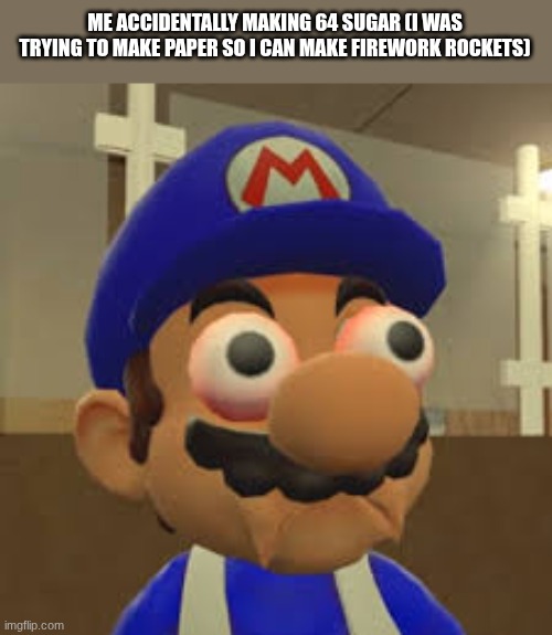 Smg4 Oh Shit | ME ACCIDENTALLY MAKING 64 SUGAR (I WAS TRYING TO MAKE PAPER SO I CAN MAKE FIREWORK ROCKETS) | image tagged in smg4 oh shit | made w/ Imgflip meme maker