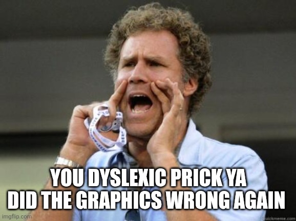 Yelling | YOU DYSLEXIC PRICK YA DID THE GRAPHICS WRONG AGAIN | image tagged in yelling | made w/ Imgflip meme maker