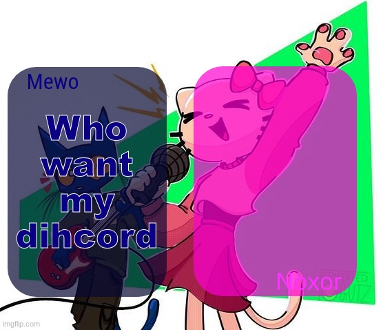 username is slimy____12235 | Who want my dihcord | image tagged in mewo and noxor's temp | made w/ Imgflip meme maker