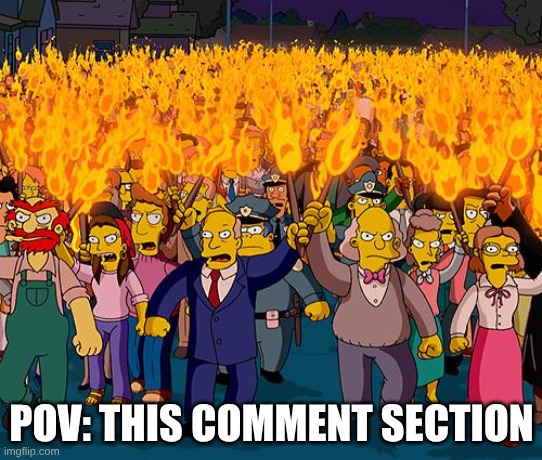 POV: THIS COMMENT SECTION | image tagged in angry mob | made w/ Imgflip meme maker