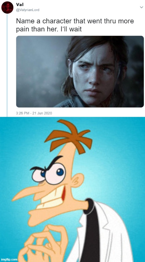 bro has exploded about 200 times throughout all the episodes | image tagged in name one character who went through more pain than her,dr doofenshmirtz | made w/ Imgflip meme maker