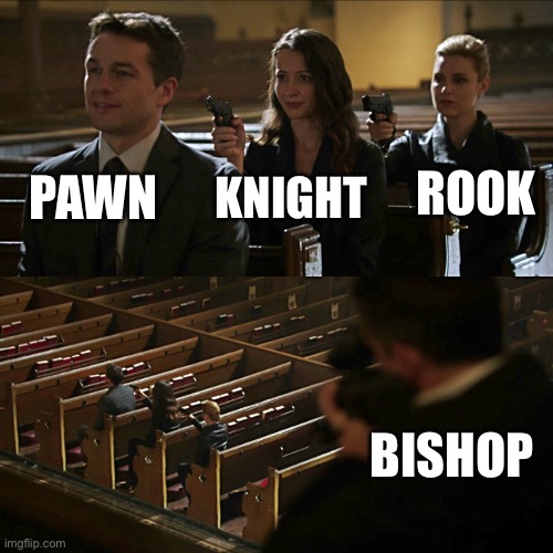 Assassination chain | PAWN KNIGHT ROOK BISHOP | image tagged in assassination chain | made w/ Imgflip meme maker
