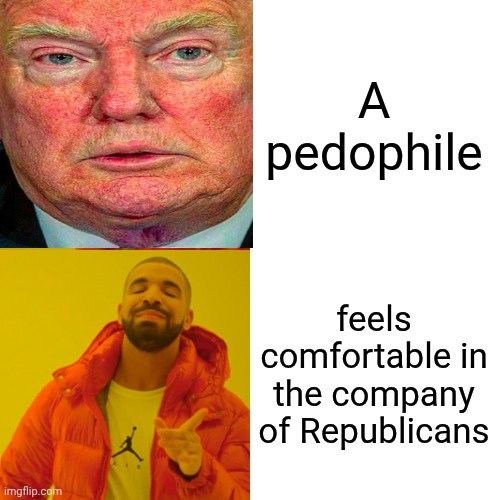 Pedos Protecting Pedos | A pedophile; feels comfortable in the company of Republicans | image tagged in memes,drake hotline bling,trump unfit unqualified dangerous,lock him up,birds of a feather,nazis | made w/ Imgflip meme maker