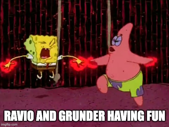 ravio and grunder having fun | RAVIO AND GRUNDER HAVING FUN | image tagged in spongebob | made w/ Imgflip meme maker