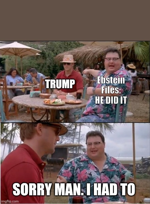 Political memes | Ebstein Files: HE DID IT; TRUMP; SORRY MAN. I HAD TO | image tagged in memes,see nobody cares | made w/ Imgflip meme maker