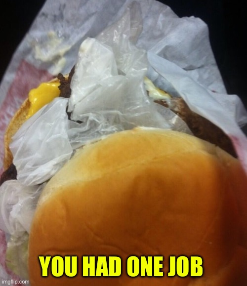 Latex Glove Burger | YOU HAD ONE JOB | image tagged in latex,you had one job,task failed successfully,gloves,hamburger,epic fail | made w/ Imgflip meme maker
