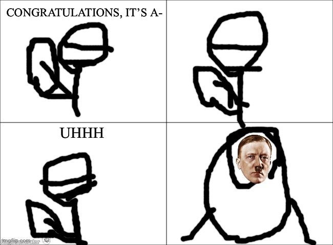 It’s a Führer | CONGRATULATIONS, IT’S A-; UHHH | image tagged in 4 panel comic | made w/ Imgflip meme maker