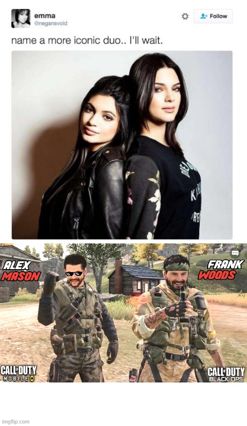 Name a more iconic duo | image tagged in name a more iconic duo,call of duty,black ops,video games | made w/ Imgflip meme maker