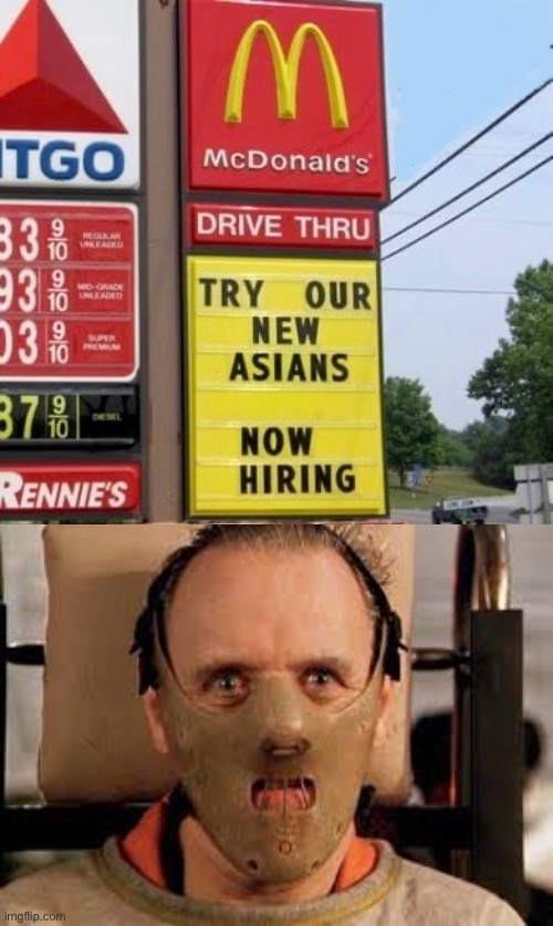 Well that's awkward and creepy | image tagged in awkward,funny signs,hannibal lecter,cannibal,asian,mcdonald's | made w/ Imgflip meme maker
