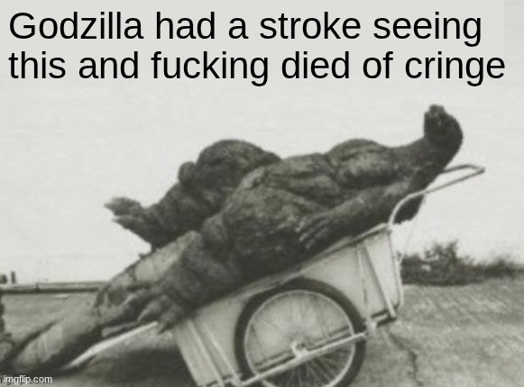 Godzilla had stroke | Godzilla had a stroke seeing this and fucking died of cringe | image tagged in godzilla had stroke | made w/ Imgflip meme maker