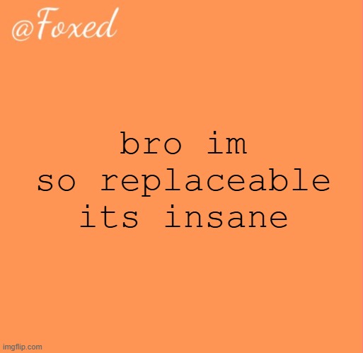 like i could die and within 2 months id be replaced | bro im so replaceable its insane | image tagged in foxed orange temp | made w/ Imgflip meme maker
