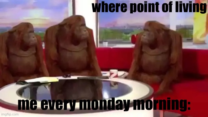 Where Banana (blank) | where point of living; me every monday morning: | image tagged in where banana blank,funny memes,fun | made w/ Imgflip meme maker