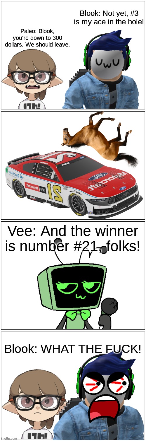 Horse Racing.mp3 | image tagged in paleo,blook,vee,comic | made w/ Imgflip meme maker