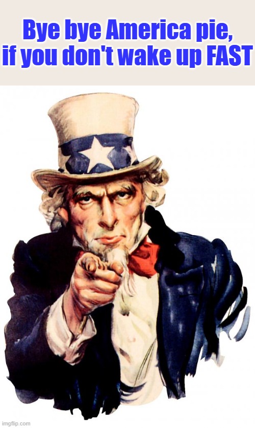 Uncle Sam Meme | Bye bye America pie, if you don't wake up FAST | image tagged in memes,uncle sam | made w/ Imgflip meme maker