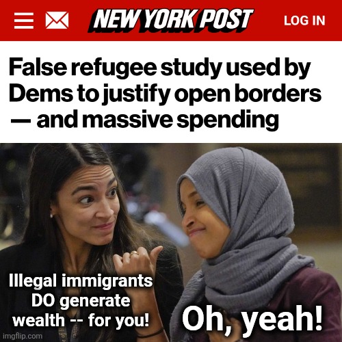 Illegal immigrants
DO generate
wealth -- for you! Oh, yeah! | image tagged in alexandria ocasio cortez,memes,illegal immigrants,democrats,false study,corruption | made w/ Imgflip meme maker