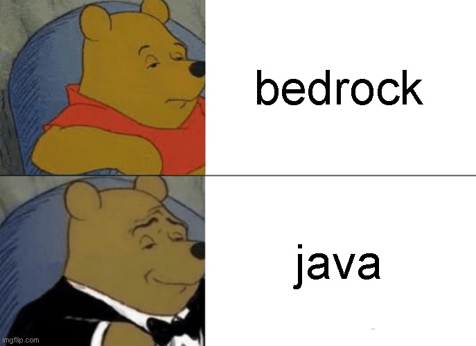 Tuxedo Winnie The Pooh Meme | bedrock java | image tagged in memes,tuxedo winnie the pooh | made w/ Imgflip meme maker