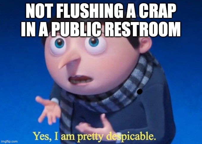 Yes, I am pretty despicable | NOT FLUSHING A CRAP IN A PUBLIC RESTROOM | image tagged in yes i am pretty despicable | made w/ Imgflip meme maker