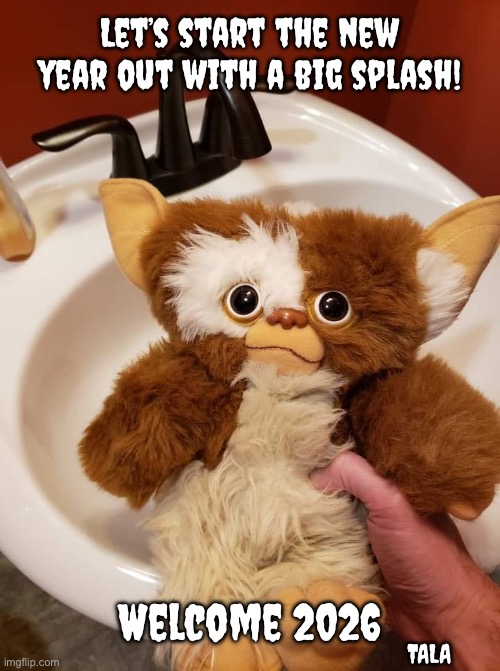 Gremlin Mogwai | Let’s start the new year out with a big splash! Welcome 2026; TALA | image tagged in gremlin mogwai | made w/ Imgflip meme maker