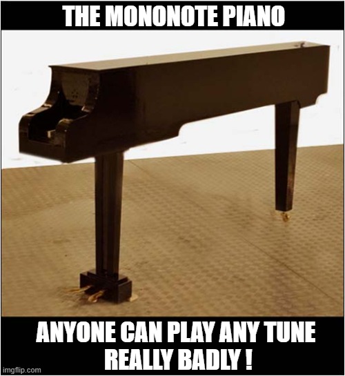For Those With No Musical Ability Whatsoever ! | THE MONONOTE PIANO; ANYONE CAN PLAY ANY TUNE
 REALLY BADLY ! | image tagged in piano,note,musical,ability,zero | made w/ Imgflip meme maker