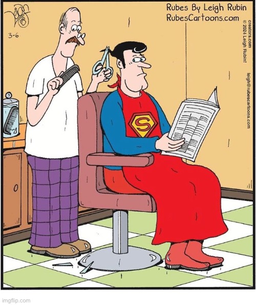Rubes | image tagged in comics,rubes,superman,barber shop,scissors,broken | made w/ Imgflip meme maker