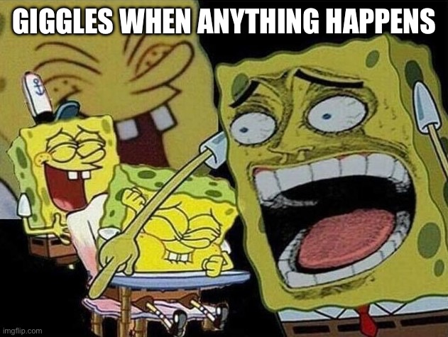A meme for every entity every day 14: Giggle (Man this stream hella dead) | GIGGLES WHEN ANYTHING HAPPENS | image tagged in spongebob laughing hysterically,roblox doors,giggle | made w/ Imgflip meme maker