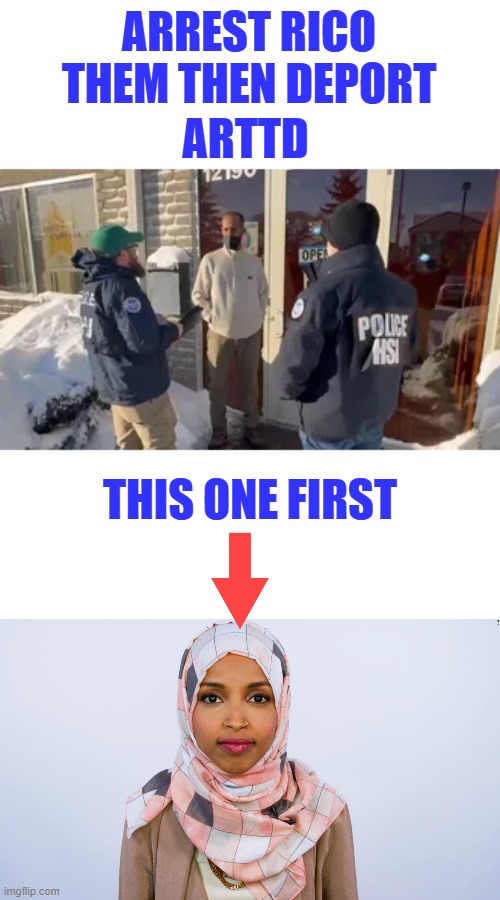 Don't forget all their US citizen accomplices | ARREST RICO THEM THEN DEPORT; ARTTD; THIS ONE FIRST | image tagged in ilhan omar | made w/ Imgflip meme maker