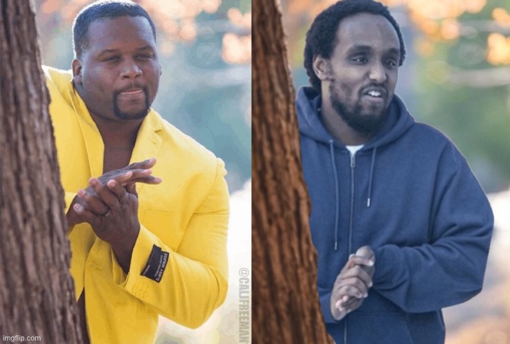 Somalian tree…. | @CALJFREEMAN1 | image tagged in black guy hiding behind tree,maga,kamala harris,racist,passive aggressive racism,donald trump | made w/ Imgflip meme maker